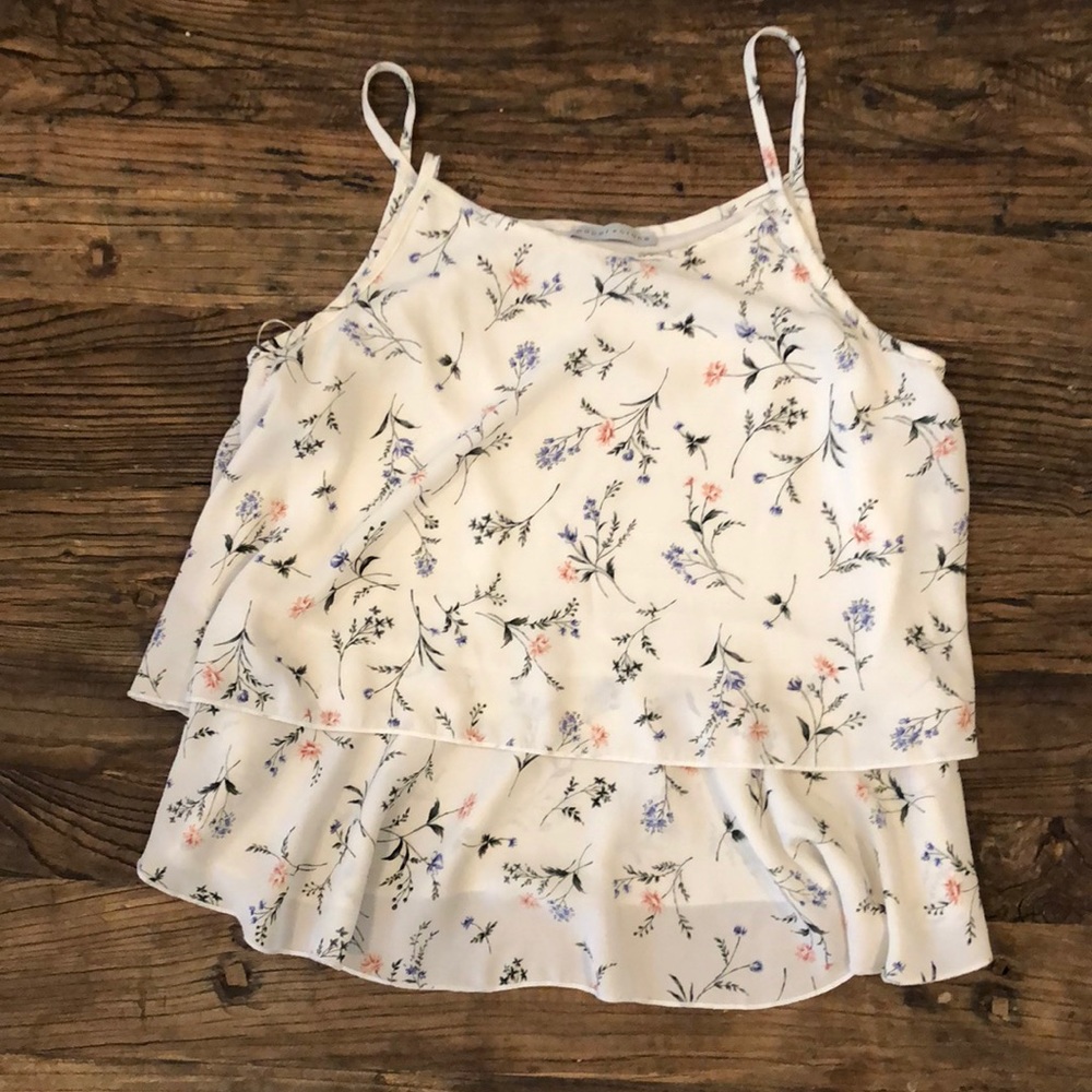 White Floral Print Tiered Blouse